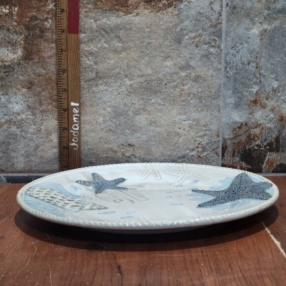 Cracker Barrel Starfish Mermaid Coastal Life Embossed 3D Dinner Plate Stoneware - Picture 11 of 11